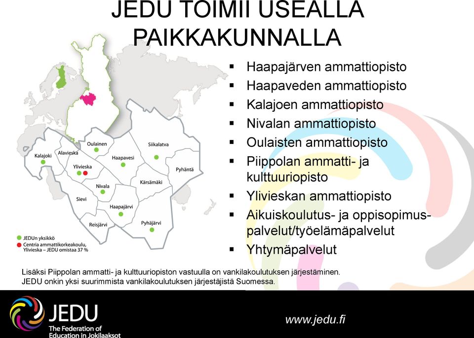 Aikuiskoulutus- ja oppisopimuspalvelut/työelämäpalvelut Yhtymäpalvelut Lisäksi Piippolan ammatti- ja