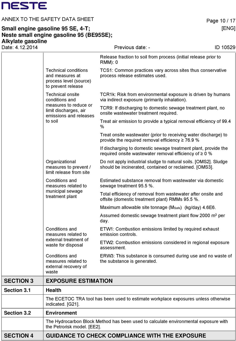 Organizational measures to prevent / limit release from site Conditions and measures related to municipal sewage treatment plant Conditions and measures related to external treatment of waste for