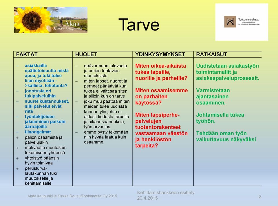 tekemiseen yhdessä yhteistyö pääosin hyvin toimivaa perusturvalautakunnan tuki muutokselle ja kehittämiselle epävarmuus tulevasta ja omien tehtävien muutoksista miten lapset, nuoret ja perheet