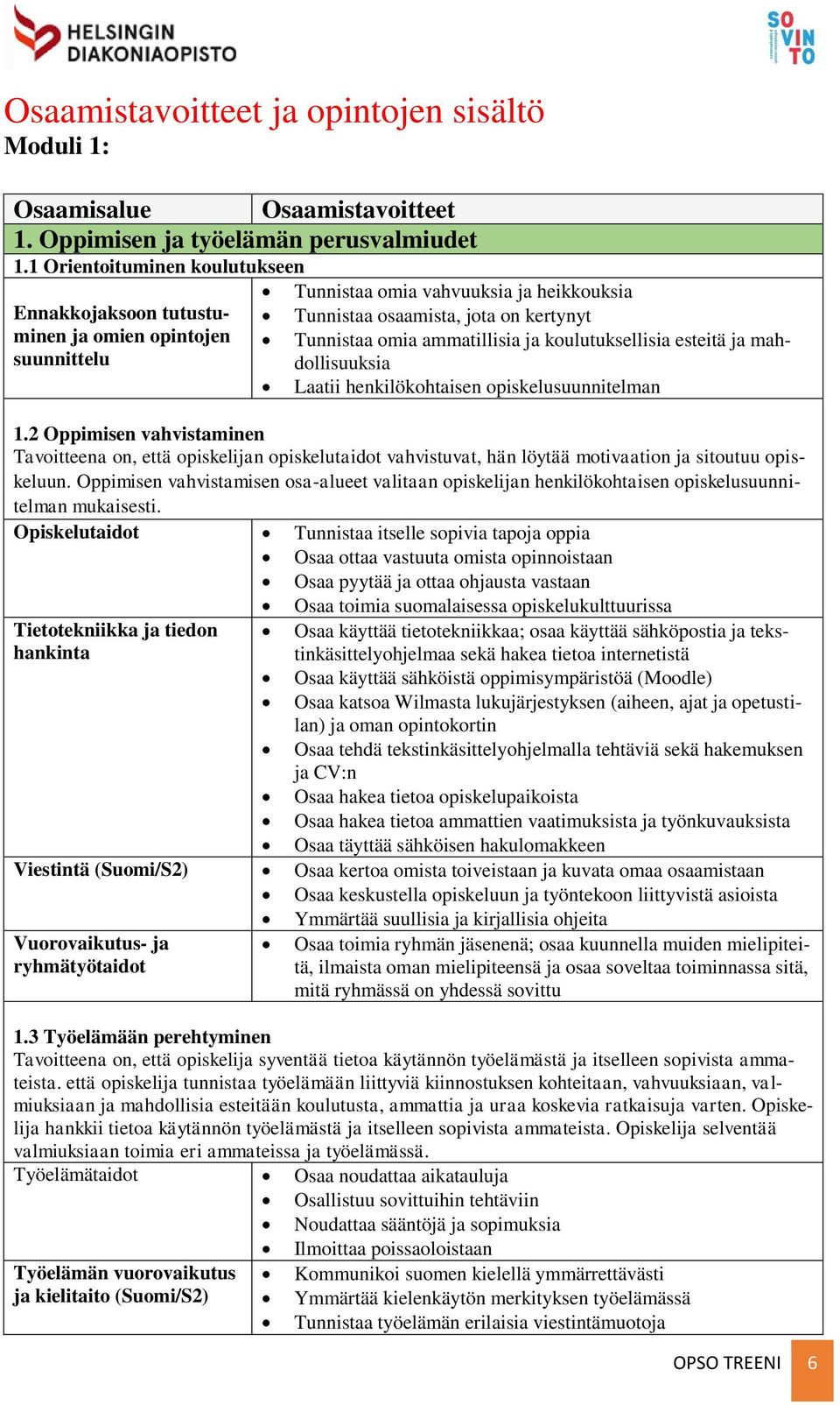 koulutuksellisia esteitä ja mah- suunnittelu dollisuuksia Laatii henkilökohtaisen opiskelusuunnitelman 1.