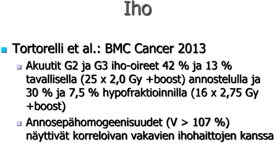 tavallisella (25 x 2,0 Gy +boost) annostelulla ja 30 % ja 7,5 %