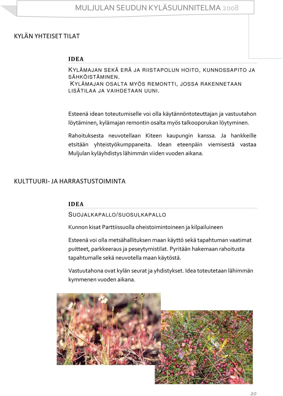 Ja hankkeille etsitään yhteistyökumppaneita. Idean eteenpäin viemisestä vastaa Muljulan kyläyhdistys lähimmän viiden vuoden aikana.