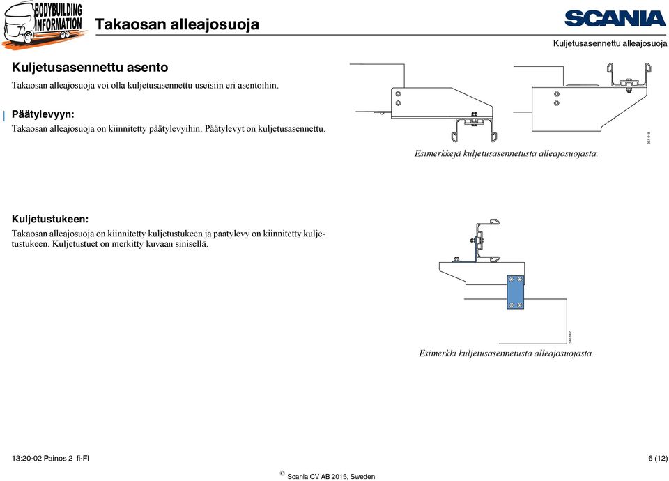 Esimerkkejä kuljetusasennetusta alleajosuojasta.