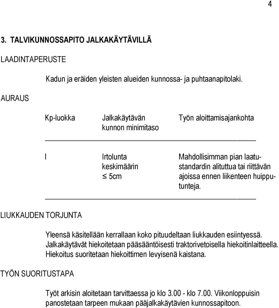 Jalkakäytävät hiekoitetaan pääsääntöisesti traktorivetoisella hiekoitinlaitteella.