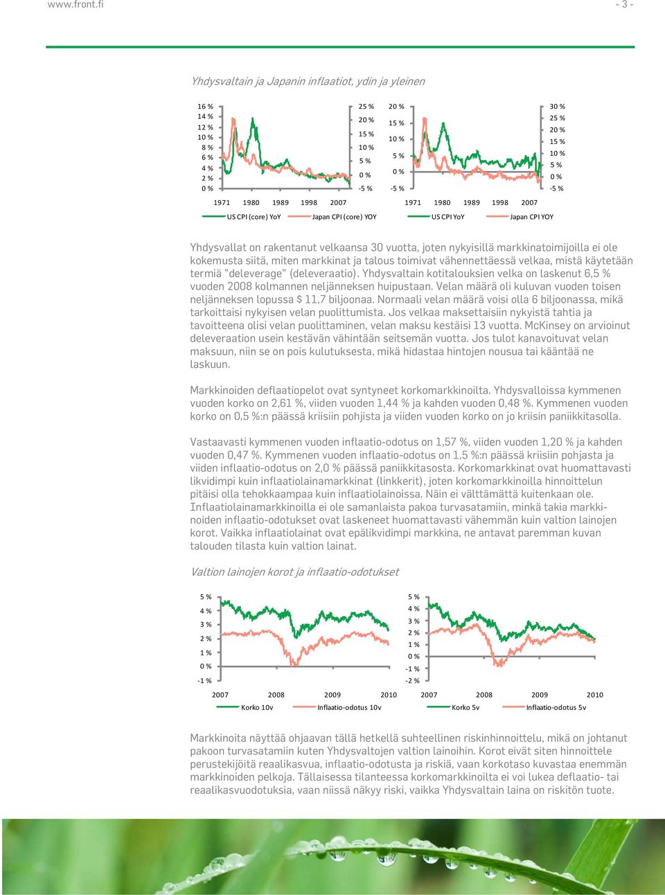 1998 2007 US CPI YoY Japan CPI YOY Yhdysvallat on rakentanut velkaansa 30 vuotta, joten nykyisillä markkinatoimijoilla ei ole kokemusta siitä, miten markkinat ja talous toimivat vähennettäessä