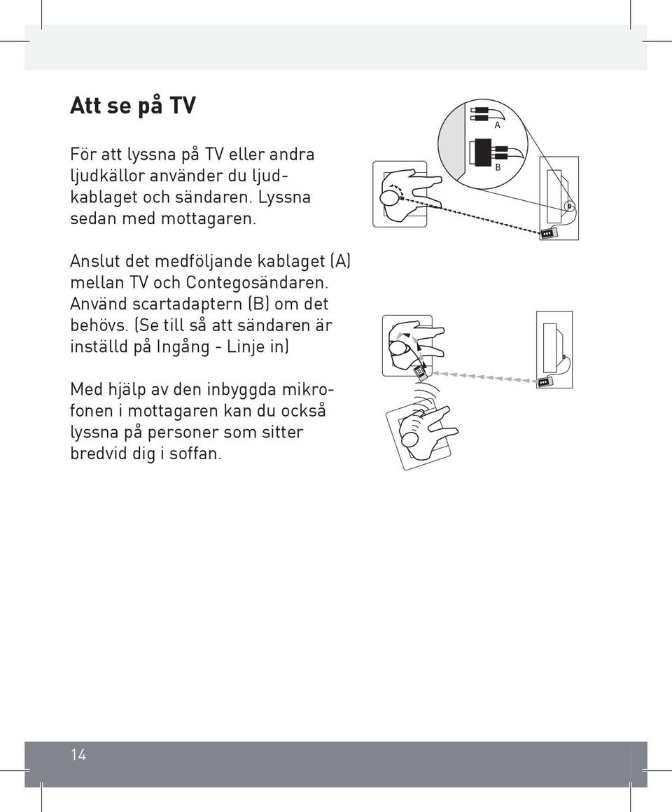 Använd scartadaptern (B) om det behövs.