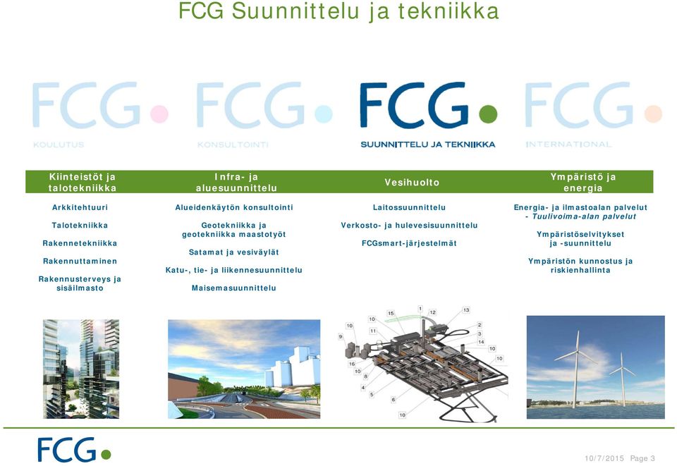 vesiväylät Katu-, tie- ja liikennesuunnittelu Maisemasuunnittelu Laitossuunnittelu Verkosto- ja hulevesisuunnittelu FCGsmart-järjestelmät