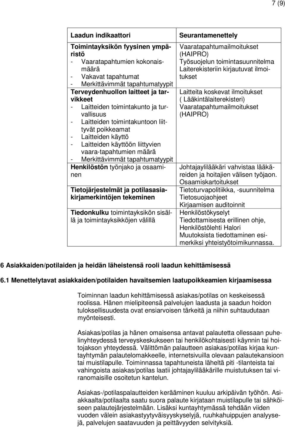 tapahtumatyypit Henkilöstön työnjako ja osaaminen Tietojärjestelmät ja potilasasiakirjamerkintöjen tekeminen Tiedonkulku toimintayksikön sisällä ja toimintayksikköjen välillä Seurantamenettely