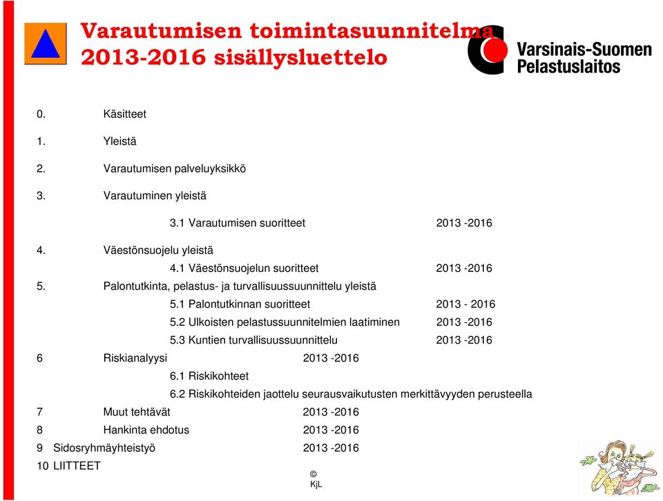 1 Palontutkinnan suoritteet 2013-2016 5.2 Ulkoisten pelastussuunnitelmien laatiminen 2013-2016 5.