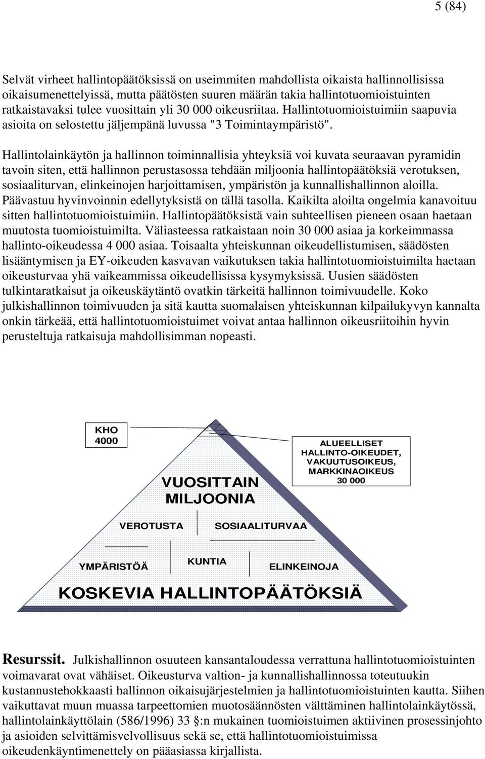 Hallintolainkäytön ja hallinnon toiminnallisia yhteyksiä voi kuvata seuraavan pyramidin tavoin siten, että hallinnon perustasossa tehdään miljoonia hallintopäätöksiä verotuksen, sosiaaliturvan,