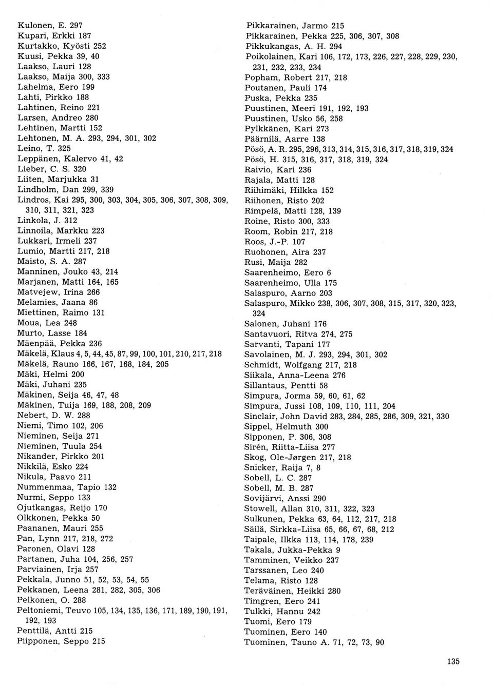 Lehtonen, M. A. 293, 294, 301, 302 Leino, T. 325 Leppänen, Kalervo 41, 42 Lieber, C. S.