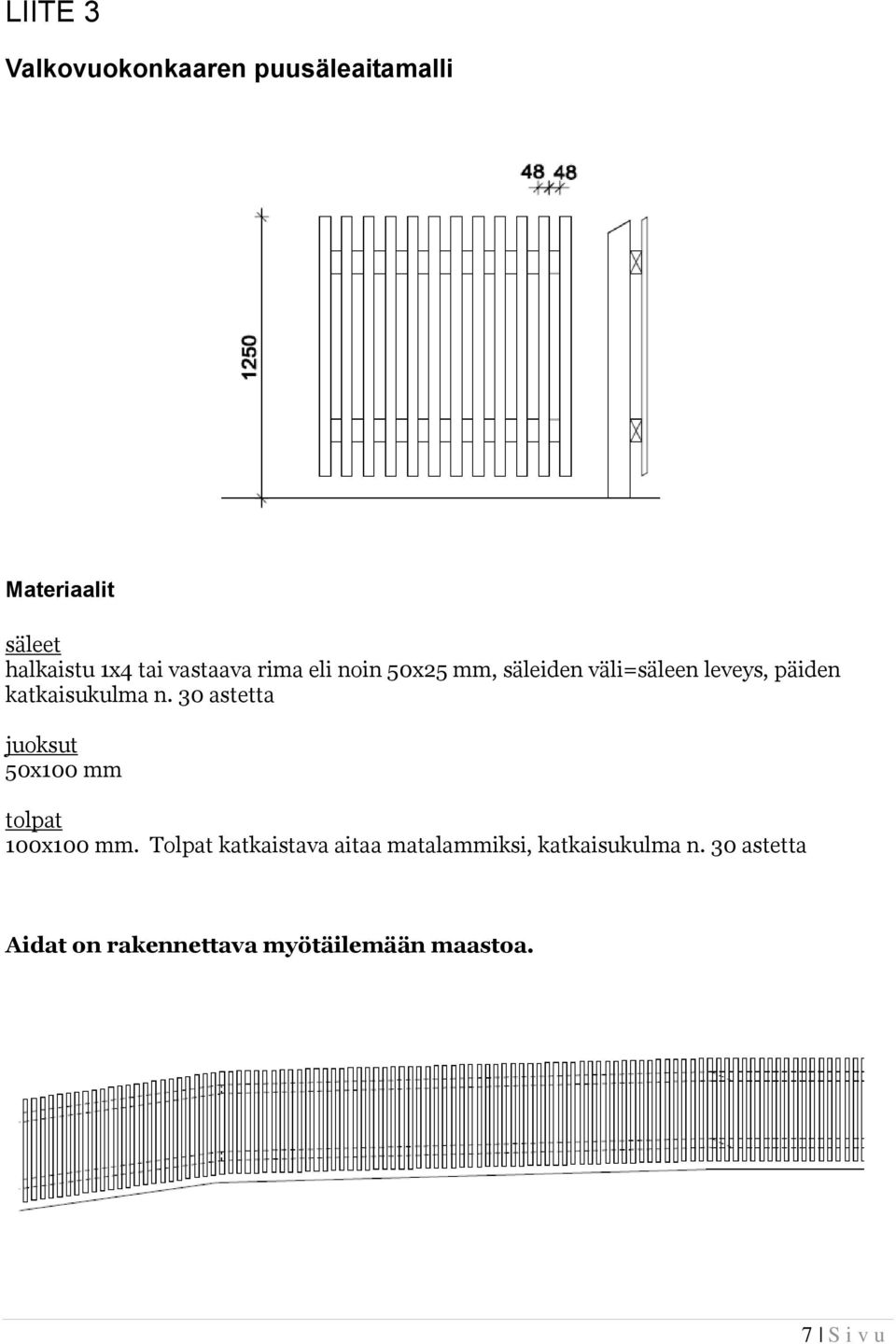 n. 30 astetta juoksut 50x100 mm tolpat 100x100 mm.