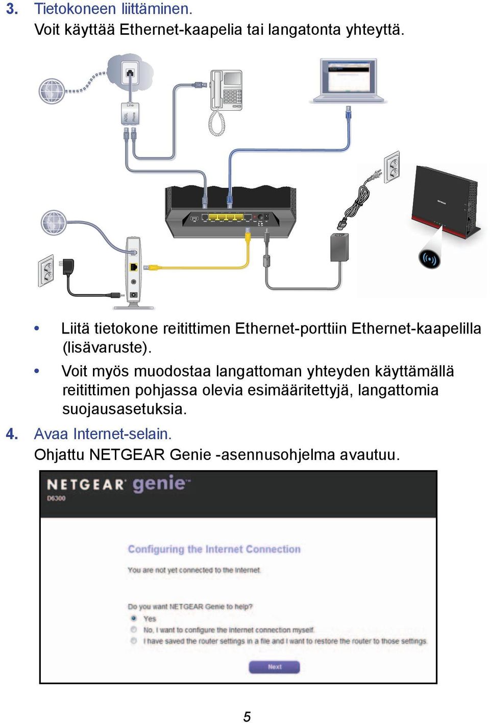 Voit myös muodostaa langattoman yhteyden käyttämällä reitittimen pohjassa olevia