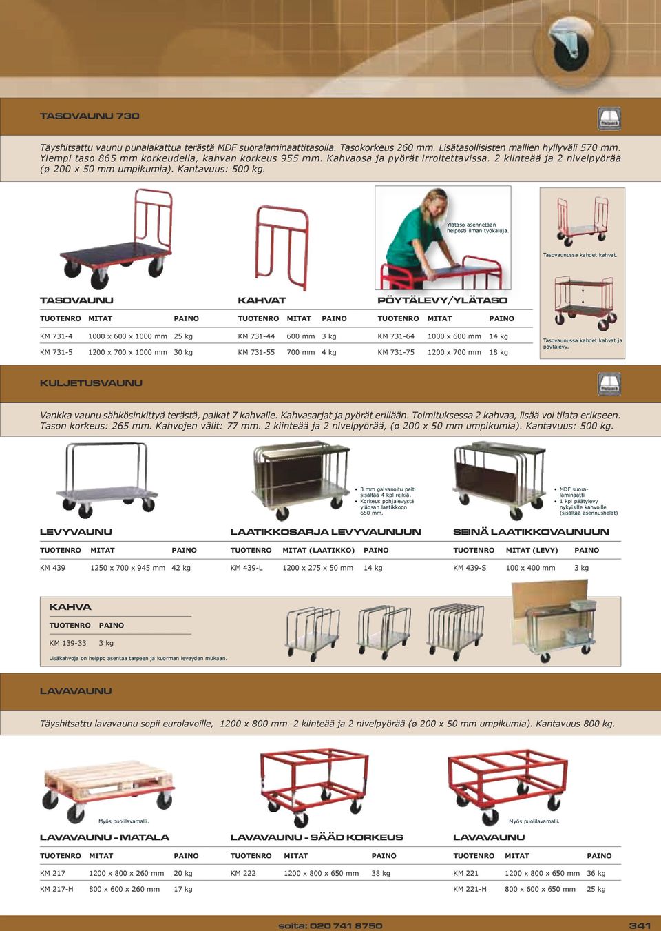 TASOVAUNU KAHVAT PÖYTÄLEVY/YLÄTASO KM 731-4 1000 x 600 x 1000 mm 25 kg KM 731-44 600 mm 3 kg KM 731-64 1000 x 600 mm 14 kg KM 731-5 1200 x 700 x 1000 mm 30 kg KM 731-55 700 mm 4 kg KM 731-75 1200 x