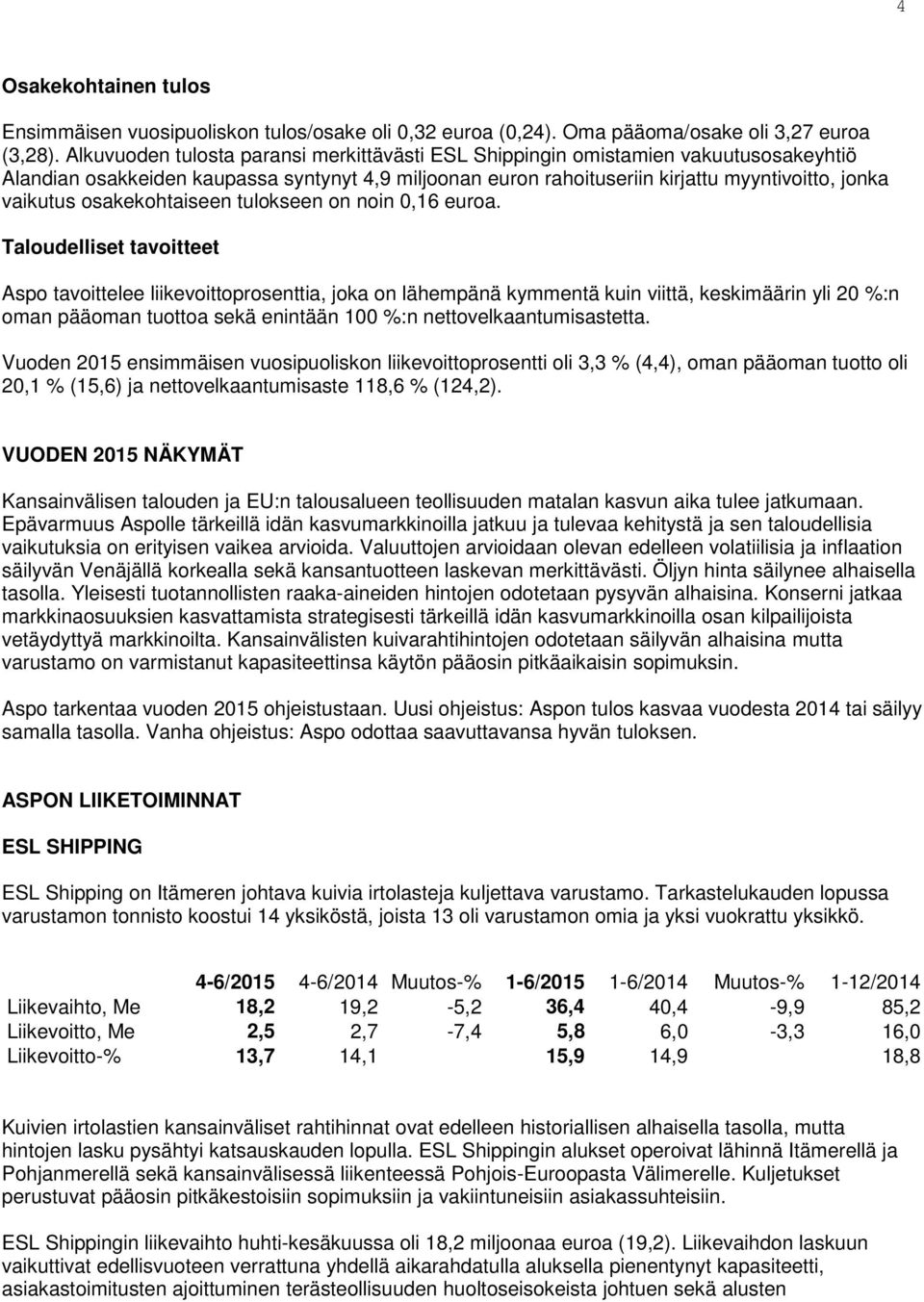 osakekohtaiseen tulokseen on noin 0,16 euroa.