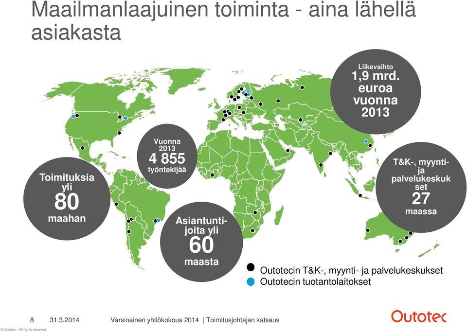 Asiantuntijoita yli 60 maasta T&K-, myyntija palvelukeskuk set 27 maassa