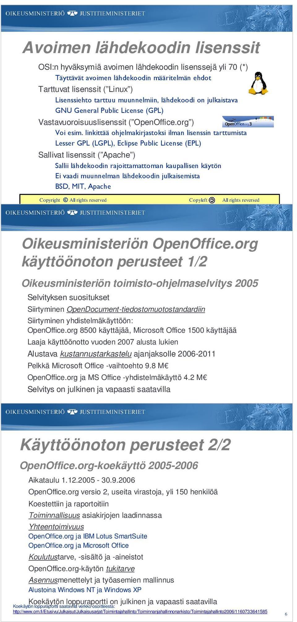 linkittää ohjelmakirjastoksi ilman lisenssin tarttumista Lesser GPL (LGPL), Eclipse Public License (EPL) Sallivat lisenssit ( Apache ) Sallii lähdekoodin rajoittamattoman kaupallisen käytön Ei vaadi