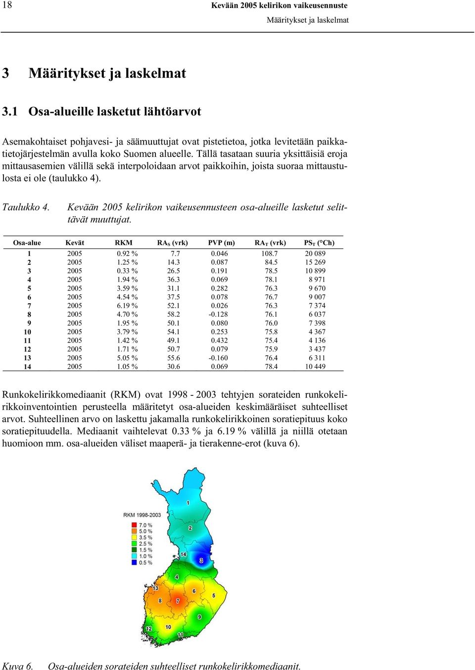 Tällä tasataan suuria yksittäisiä eroja mittausasemien välillä sekä interpoloidaan arvot paikkoihin, joista suoraa mittaustulosta ei ole (taulukko 4). Taulukko 4.