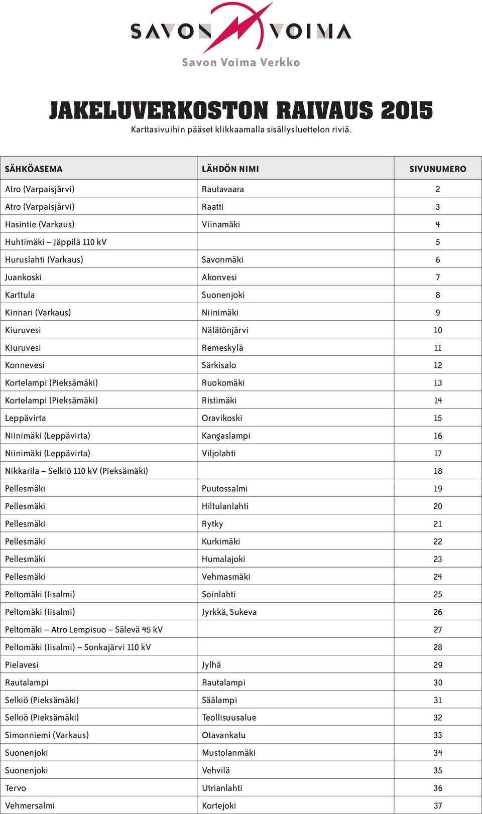 Akonvesi 7 Karttula Suonenjoki 8 Kinnari (Varkaus) Niinimäki 9 Kiuruvesi Nälätönjärvi 10 Kiuruvesi Remeskylä 11 Konnevesi Särkisalo 12 Kortelampi (Pieksämäki) Ruokomäki 13 Kortelampi (Pieksämäki)