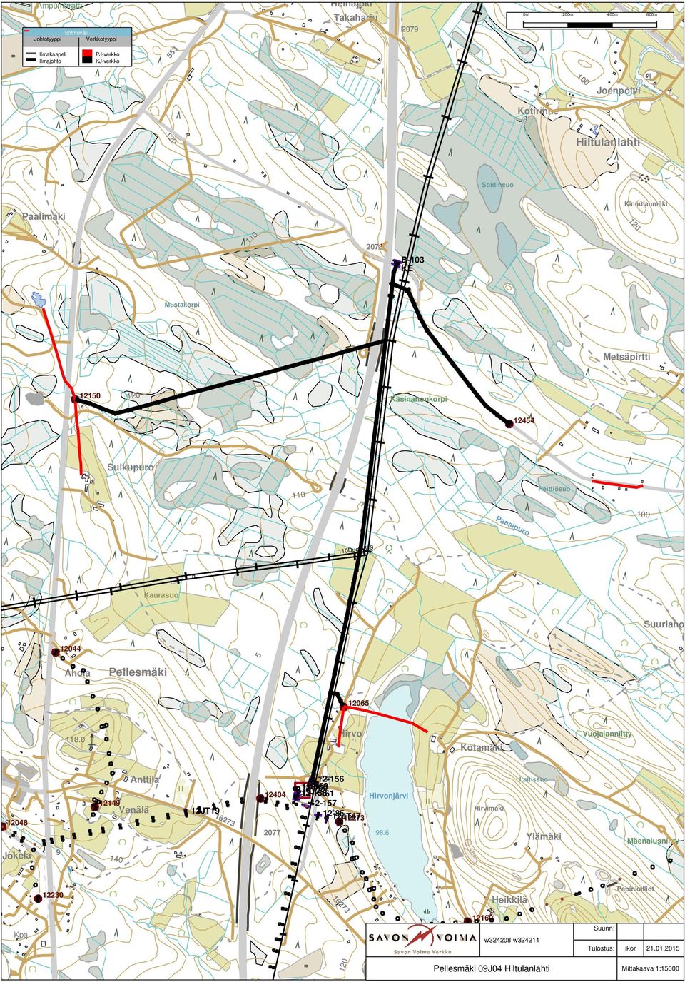 Metsäpirtti Heittiösuo 100 Suuriaho Kotamäki Vuojalanniitty Mäenalusniitty Laitissuo Ylämäki Hirvimäki Sulkupuro Kaurasuo 110 Hirvo Hirvonjärvi Ahola Pellesmäki Anttila 16273