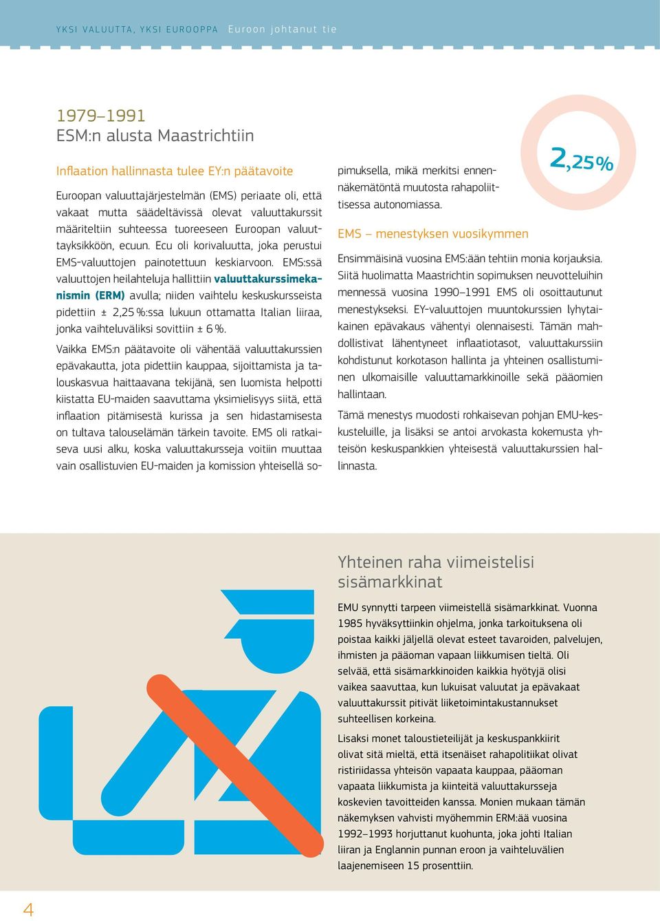 EMS:ssä valuuttojen heilahteluja hallittiin valuuttakurssimekanismin (ERM) avulla; niiden vaihtelu keskuskursseista pidettiin ± 2,25 %:ssa lukuun ottamatta Italian liiraa, jonka vaihteluväliksi