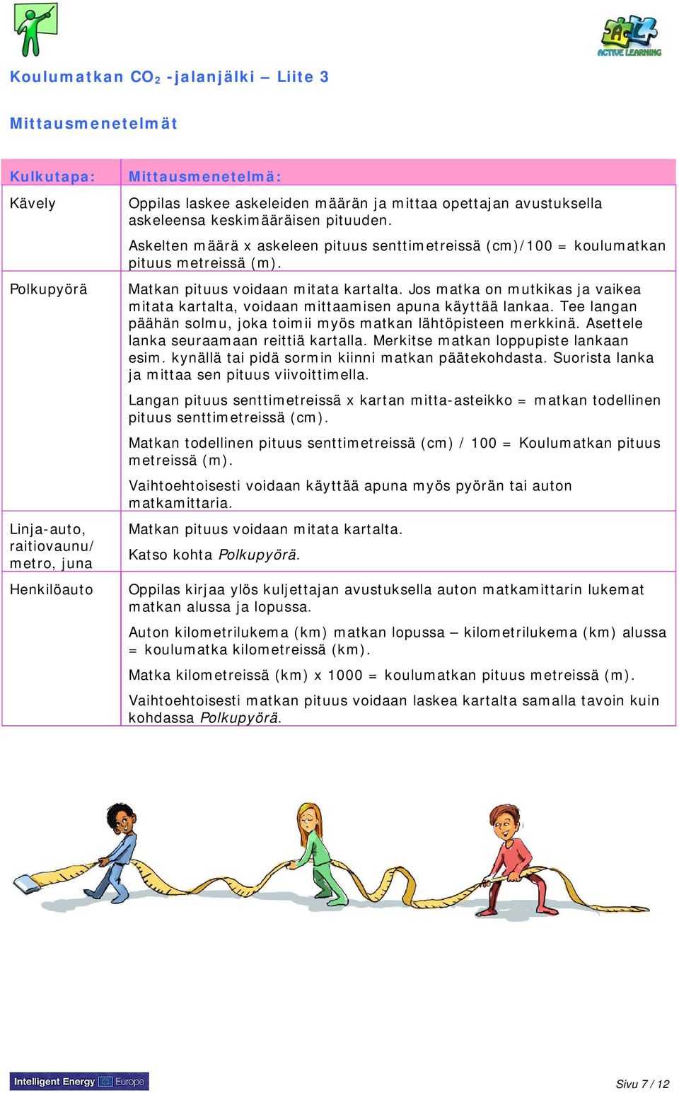 Jos matka on mutkikas ja vaikea mitata kartalta, voidaan mittaamisen apuna käyttää lankaa. Tee langan päähän solmu, joka toimii myös matkan lähtöpisteen merkkinä.