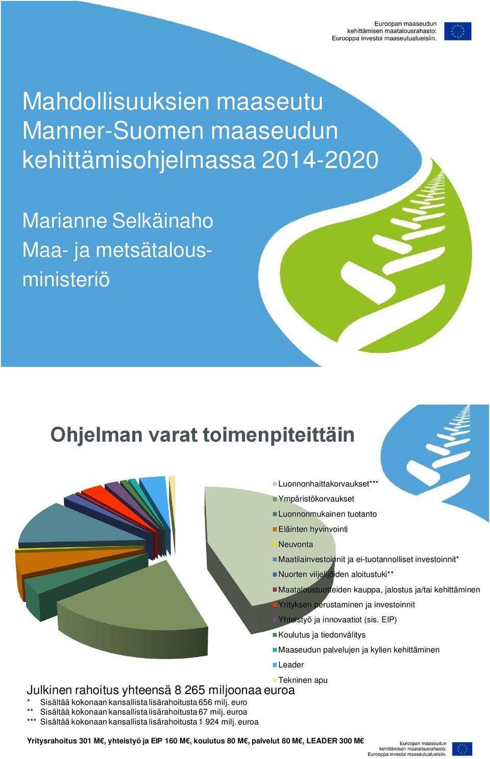 jalostus ja/tai kehittäminen Yrityksen perustaminen ja investoinnit Yhteistyö ja innovaatiot (sis.