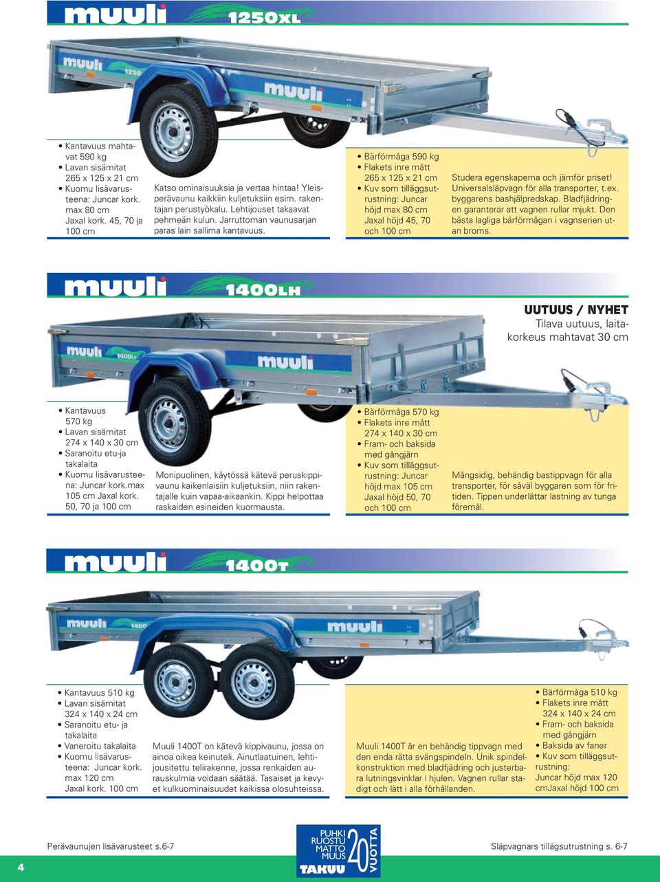 Bärförmåga 590 kg 265 x 125 x 21 cm Kuv som tilläggsutrustning: Juncar höjd max 80 cm Jaxal höjd 45, 70 och 100 cm Studera egenskaperna och jämför priset! Universalsläpvagn för alla transporter, t.ex.