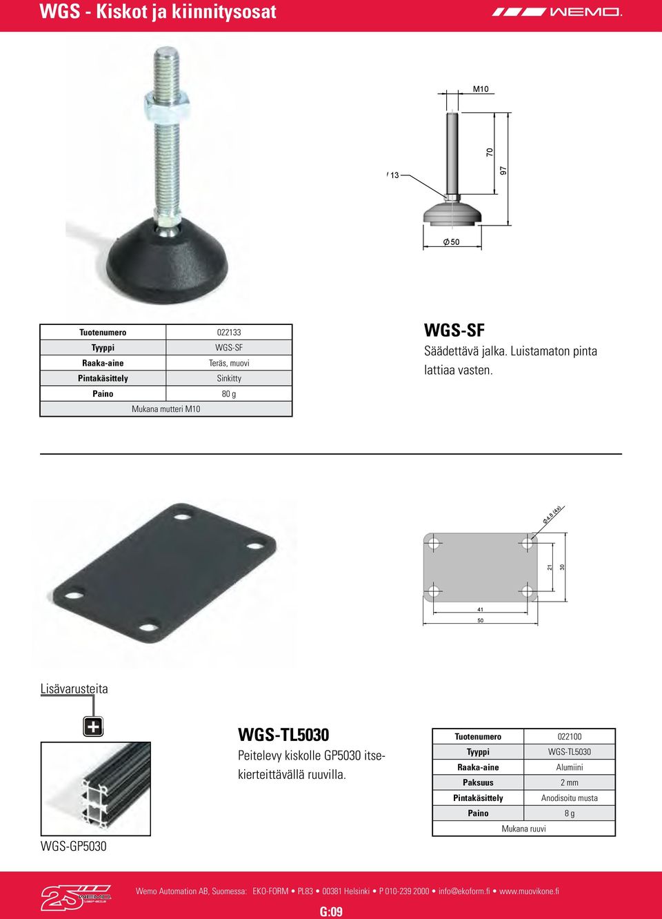 ,8 (x) 21 30 1 50 WGS-GP5030 WGS-TL5030 Peitelevy kiskolle GP5030