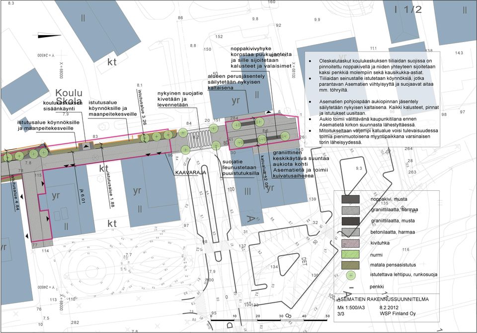 26 5 5 8 8 1 nykyinen suojatie kivetään ja levennetään 5 0 0 R=7,25 6 1 151 284 84 8 6 KAAVARAJA 97 98 5 0 5 alueen perusjäsentely säilytetään nykyisen kaltaisena 80 141 noppakivivyhyke korostaa