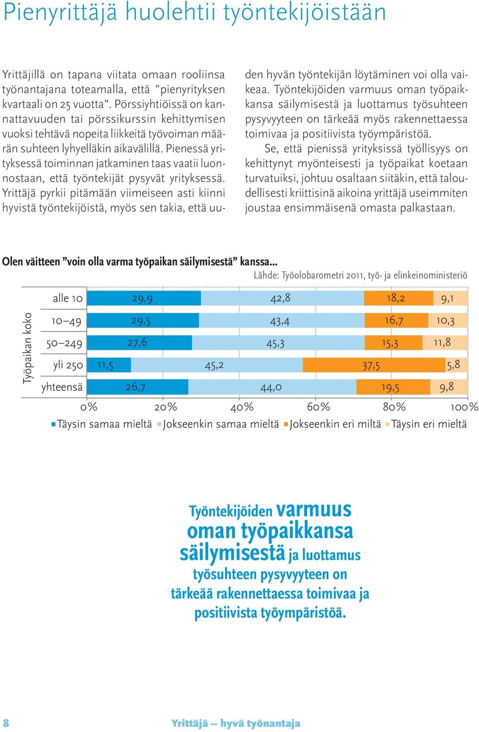 Pienessä yrityksessä toiminnan jatkaminen taas vaatii luonnostaan, että työntekijät pysyvät yrityksessä.