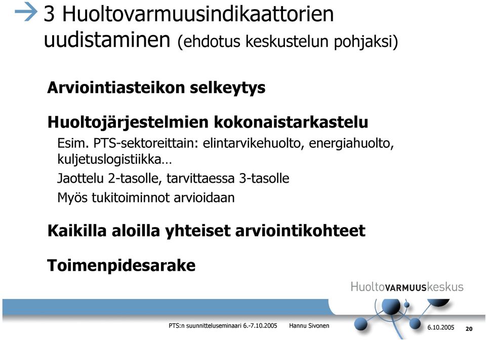 PTS-sektoreittain: elintarvikehuolto, energiahuolto, kuljetuslogistiikka Jaottelu