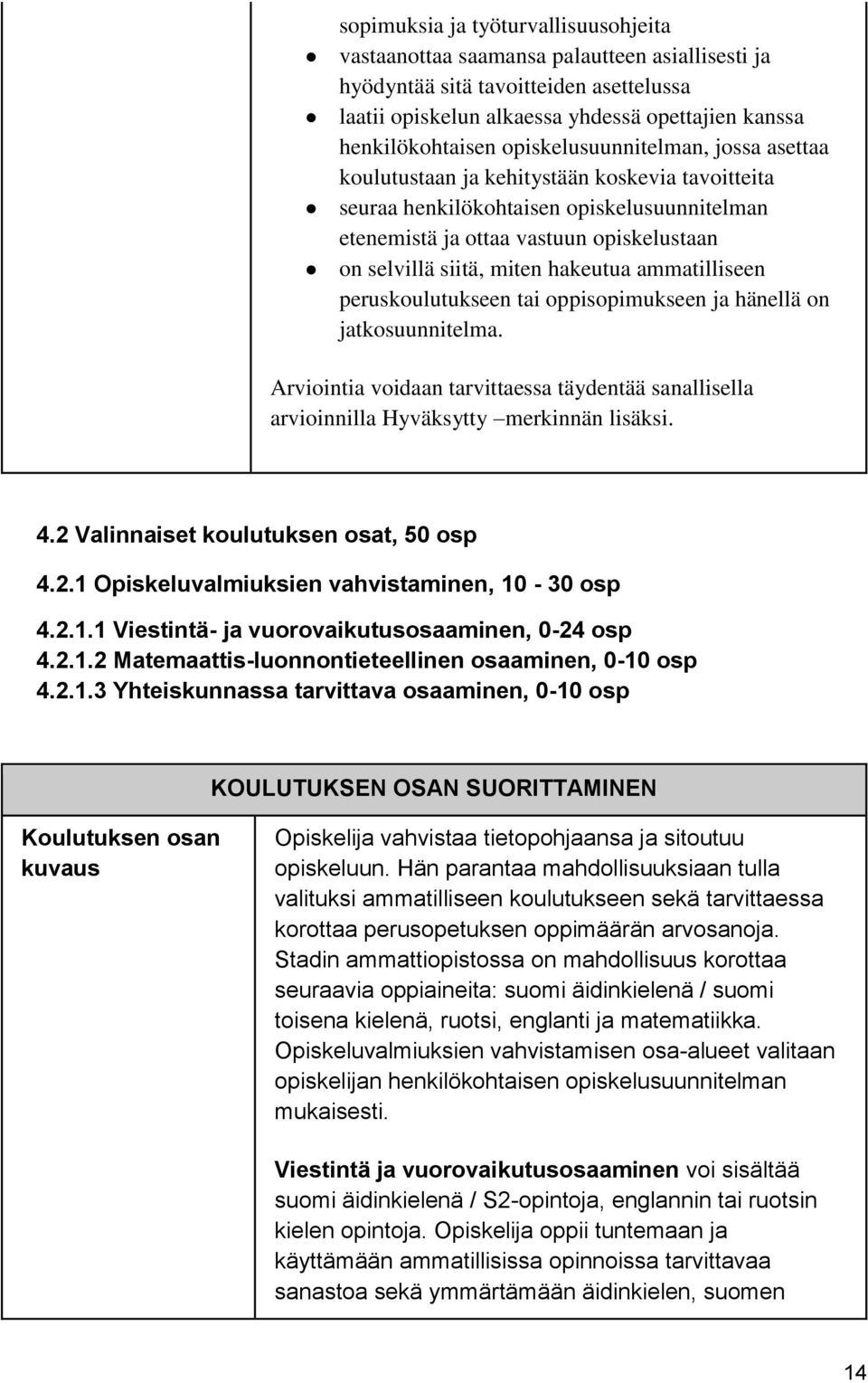 hakeutua ammatilliseen peruskoulutukseen tai oppisopimukseen ja hänellä on jatkosuunnitelma. Arviointia voidaan tarvittaessa täydentää sanallisella arvioinnilla Hyväksytty merkinnän lisäksi. 4.