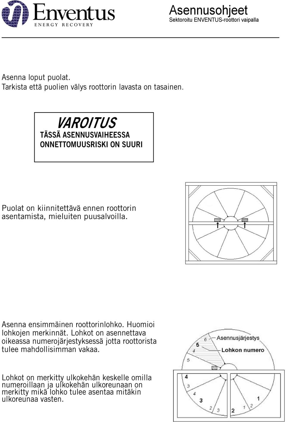 puusalvoilla. Asenna ensimmäinen roottorinlohko. Huomioi lohkojen merkinnät.