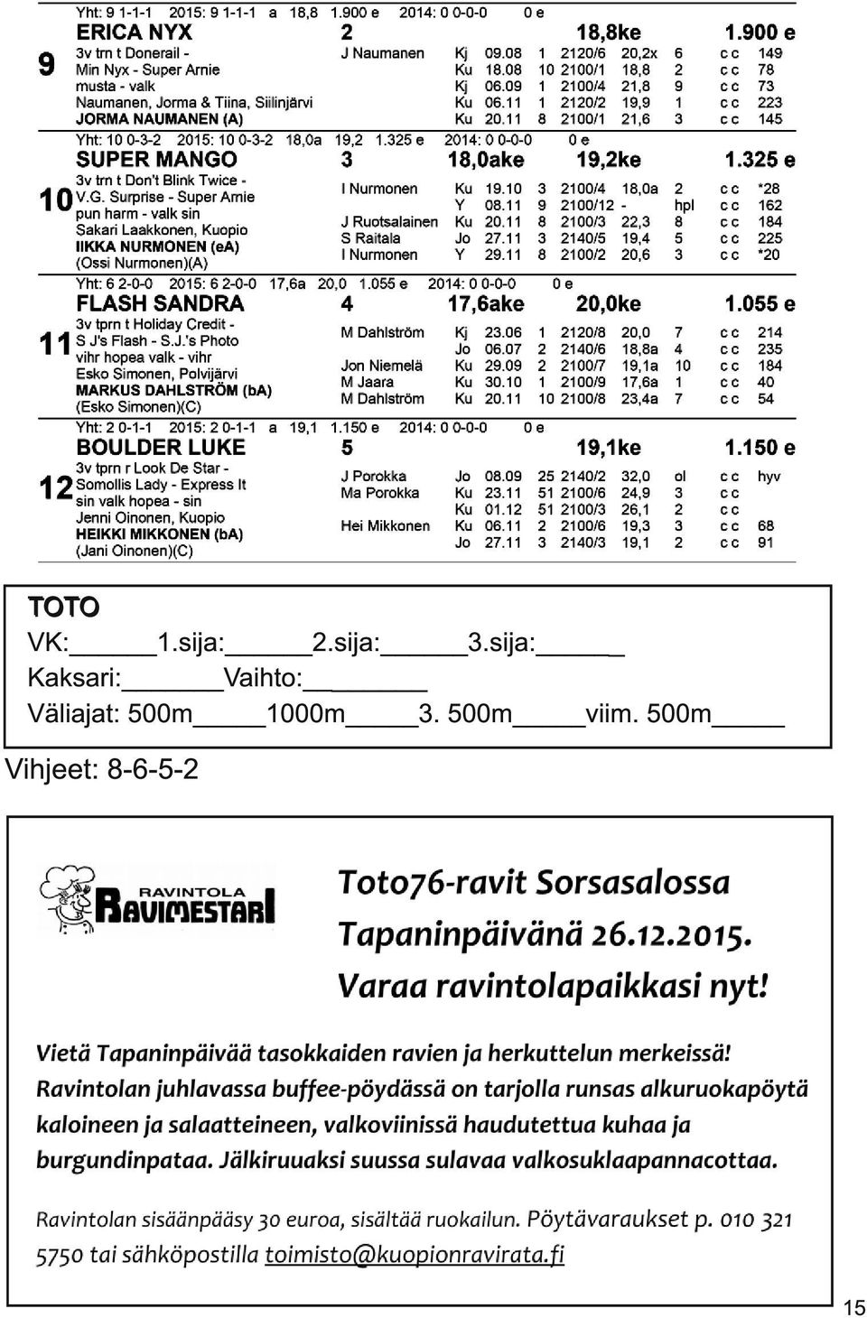 Väliajat: 500m 1 000m 3.