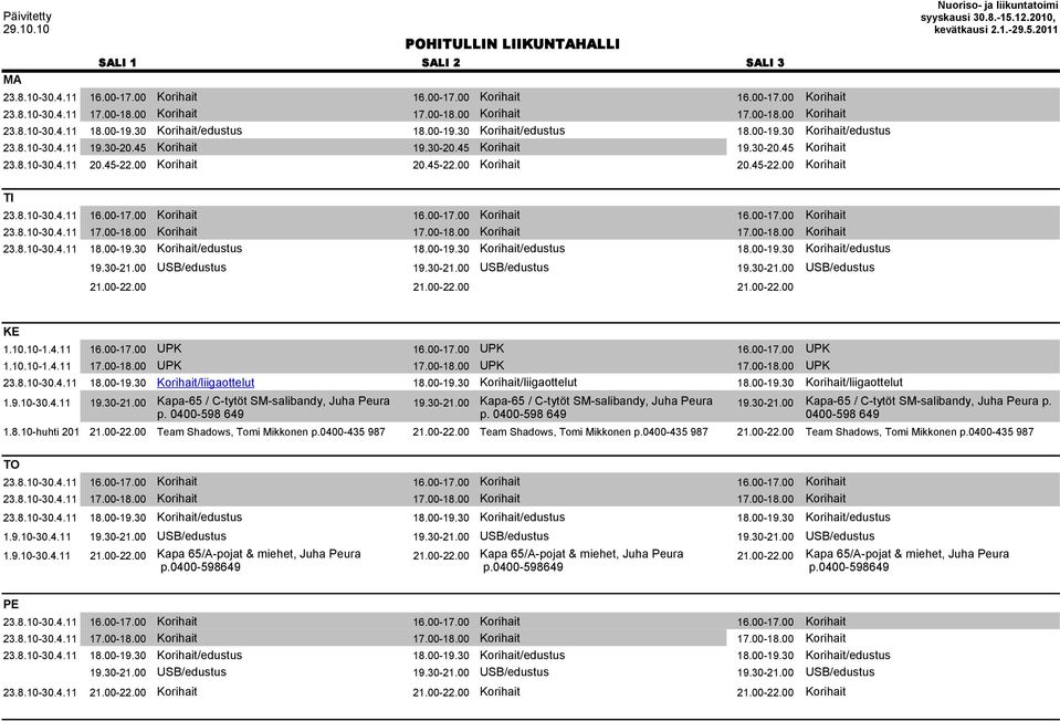 00-22.00 21.00-22.00 21.00-22.00 KE 1.10.10-1.4.11 16.00-17.00 UPK 16.00-17.00 UPK 16.00-17.00 UPK 1.10.10-1.4.11 17.00-18.00 UPK 17.00-18.00 UPK 17.00-18.00 UPK 23.8.10-30.4.11 18.00-19.