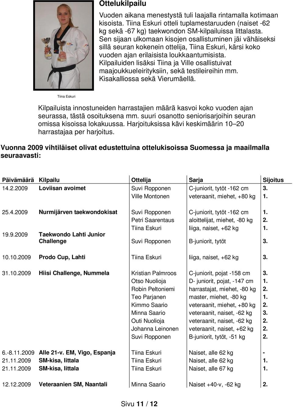 Kilpailuiden lisäksi Tiina ja Ville osallistuivat maajoukkueleirityksiin, sekä testileireihin mm. Kisakalliossa sekä Vierumäellä.