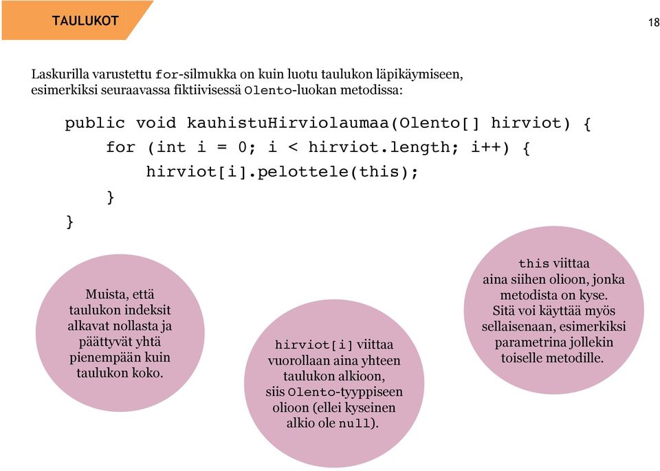 pelottele(this); Muista, että taulukon indeksit alkavat nollasta ja päättyvät yhtä pienempään kuin taulukon koko.