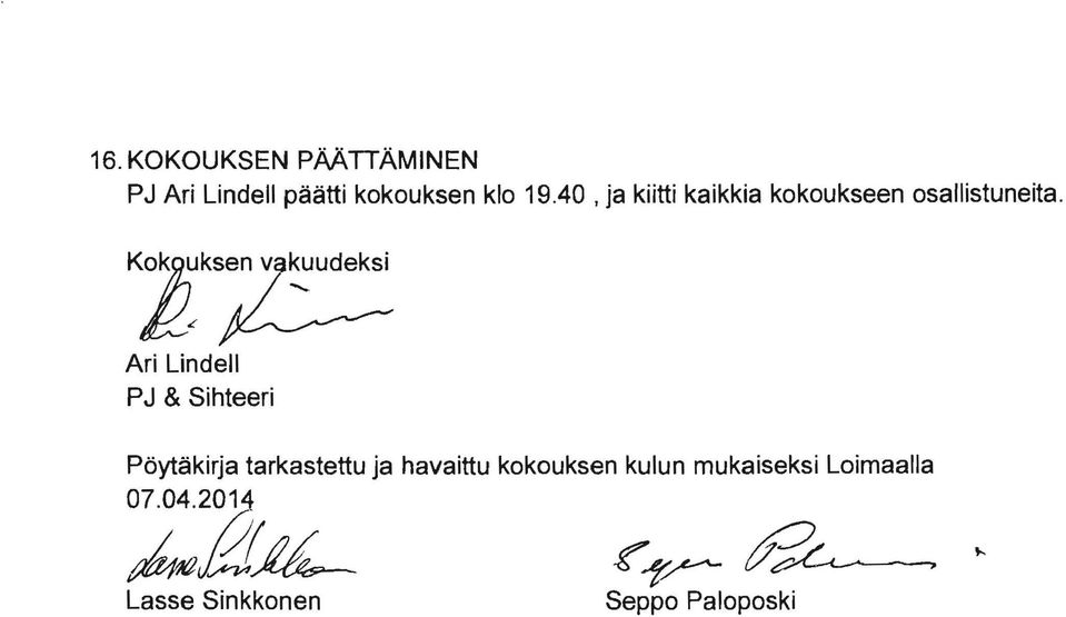 Klksen v ~udeksi Ari Lindell PJ & Sihteeri Pöytäkirja tarkastettu