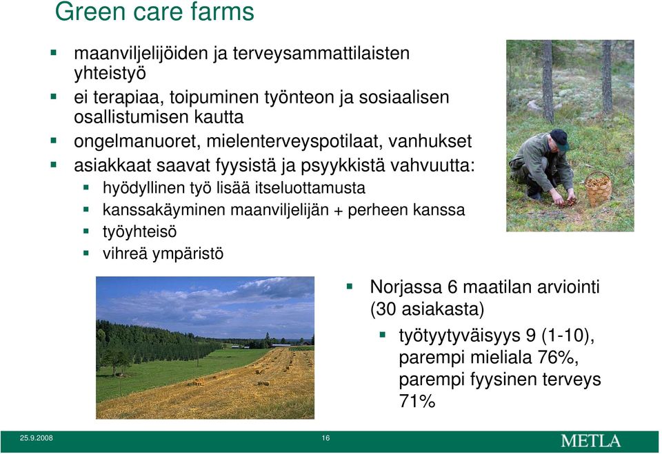 hyödyllinen työ lisää itseluottamusta kanssakäyminen maanviljelijän + perheen kanssa työyhteisö vihreä ympäristö Norjassa