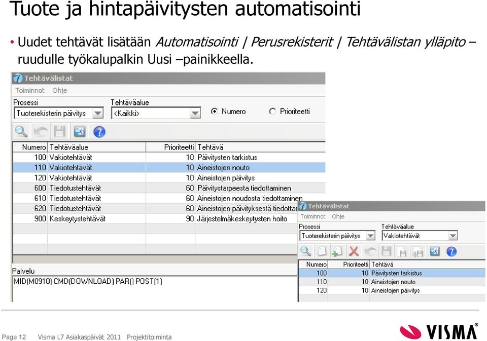 Perusrekisterit Tehtävälistan ylläpito