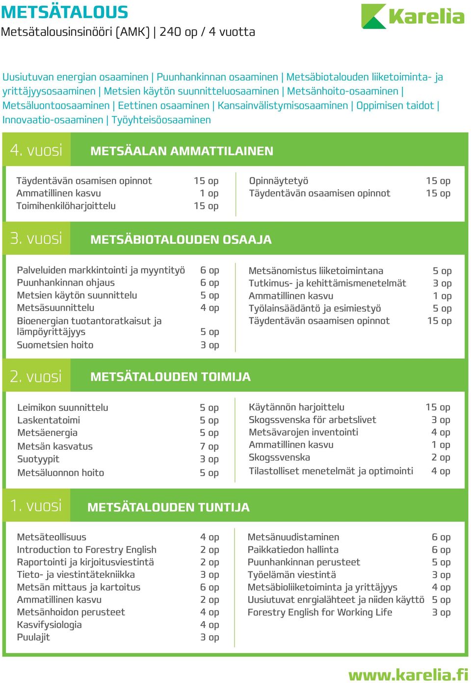 vuosi METSÄBIOTALOUDEN OSAAJA Palveluiden markkintointi ja myyntityö Puunhankinnan ohjaus Metsien käytön suunnittelu Metsäsuunnittelu Bioenergian tuotantoratkaisut ja lämpöyrittäjyys Suometsien hoito