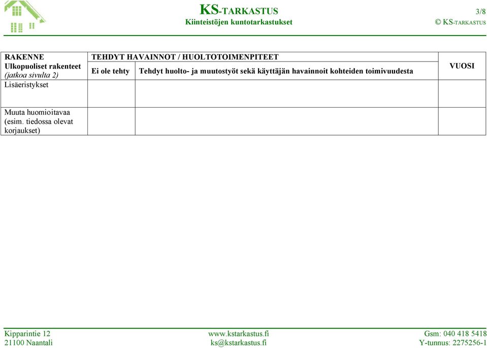 ja muutostyöt sekä käyttäjän havainnoit kohteiden