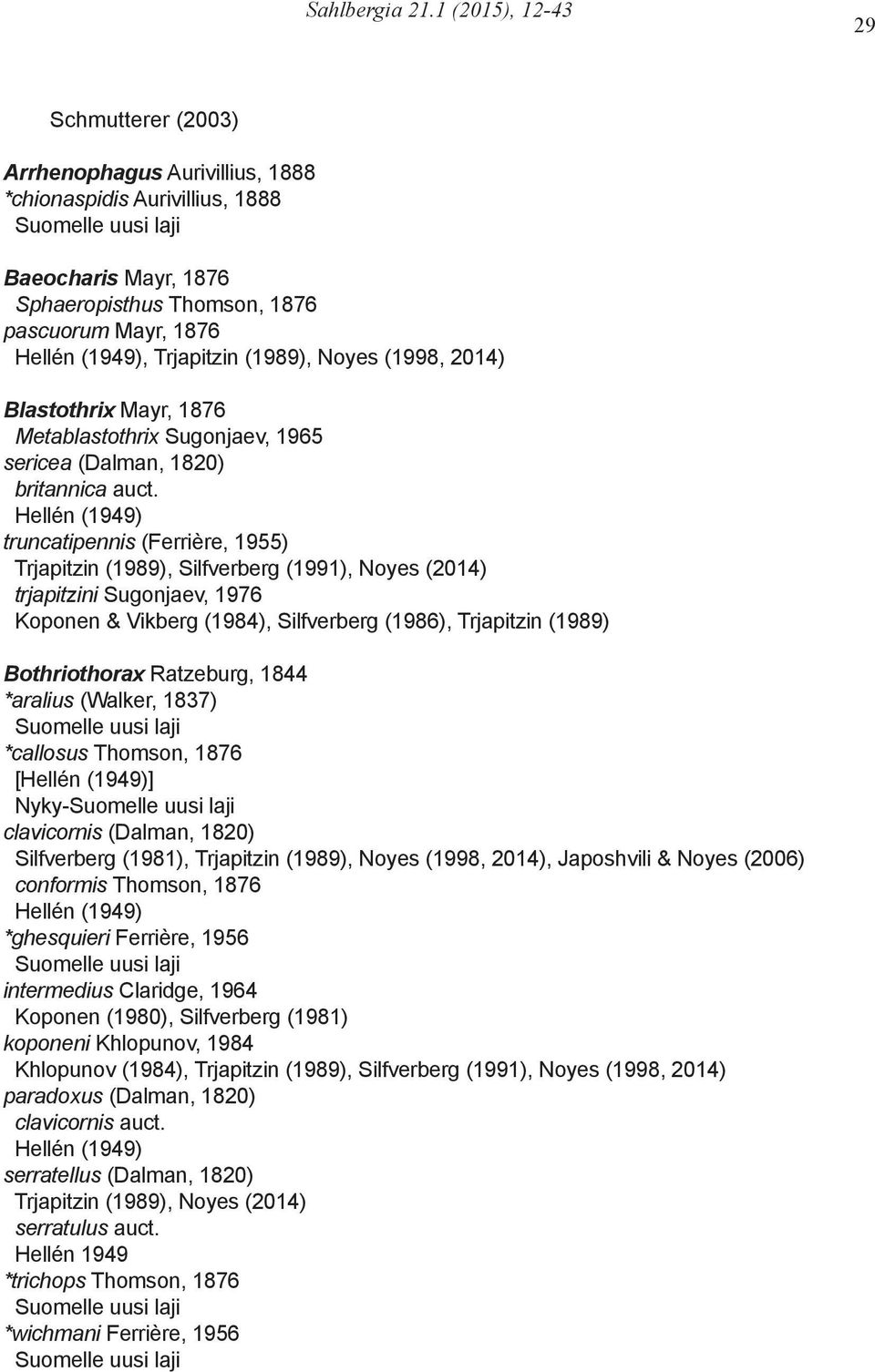 (1998, 2014) Blastothrix Mayr, 1876 Metablastothrix Sugonjaev, 1965 sericea (Dalman, 1820) britannica auct.