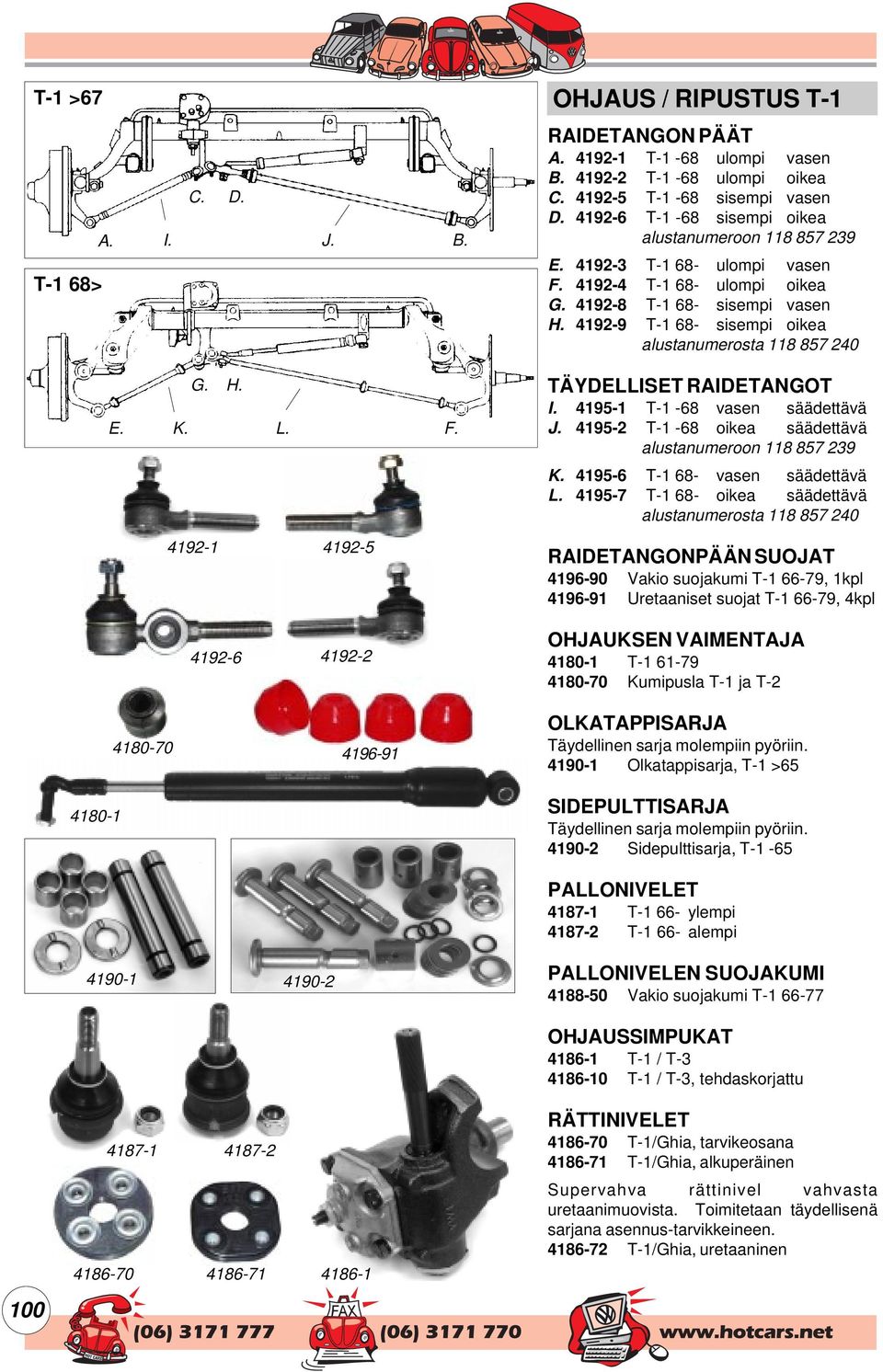 4192-9 T-1 68- sisempi oikea alustanumerosta 118 857 240 TÄYDELLISET RAIDETANGOT I. 4195-1 T-1-68 vasen säädettävä J. 4195-2 T-1-68 oikea säädettävä alustanumeroon 118 857 239 K.