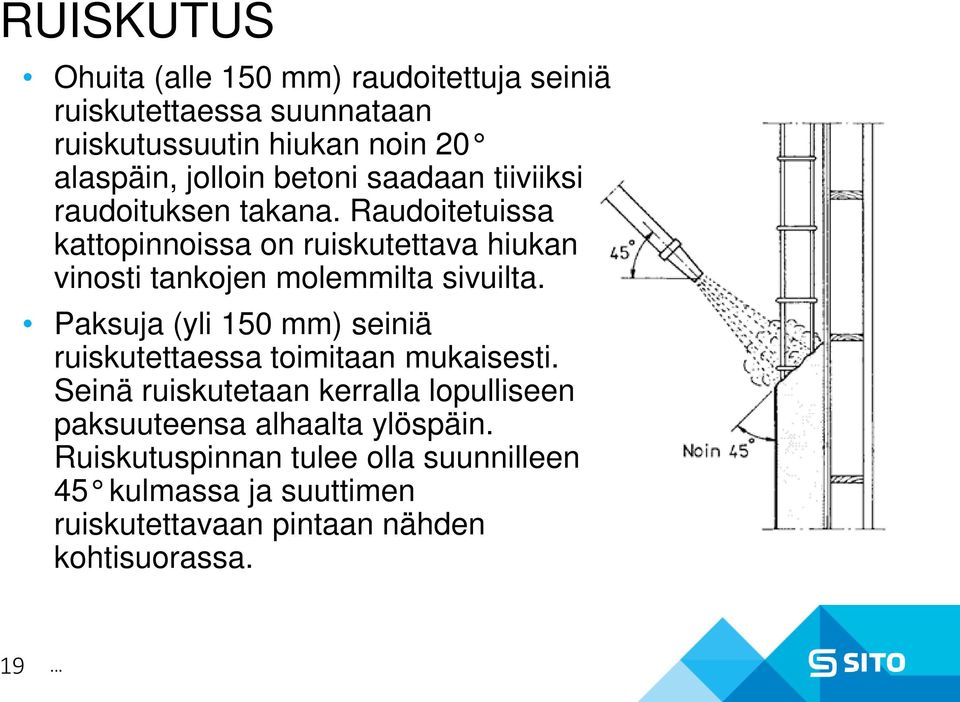 Raudoitetuissa kattopinnoissa on ruiskutettava hiukan vinosti tankojen molemmilta sivuilta.