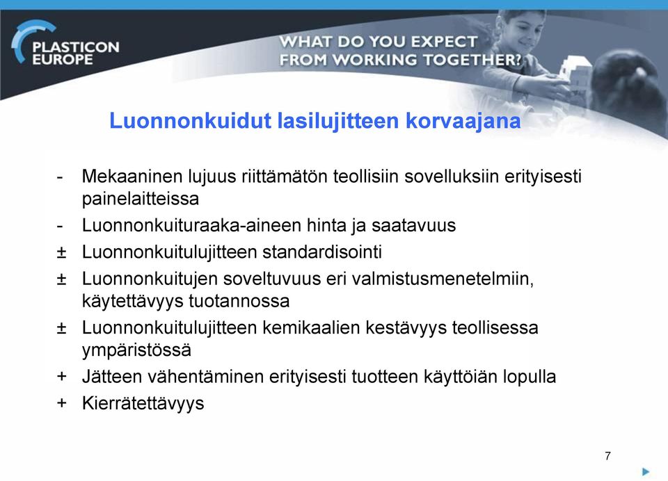 Luonnonkuitujen soveltuvuus eri valmistusmenetelmiin, käytettävyys tuotannossa ± Luonnonkuitulujitteen