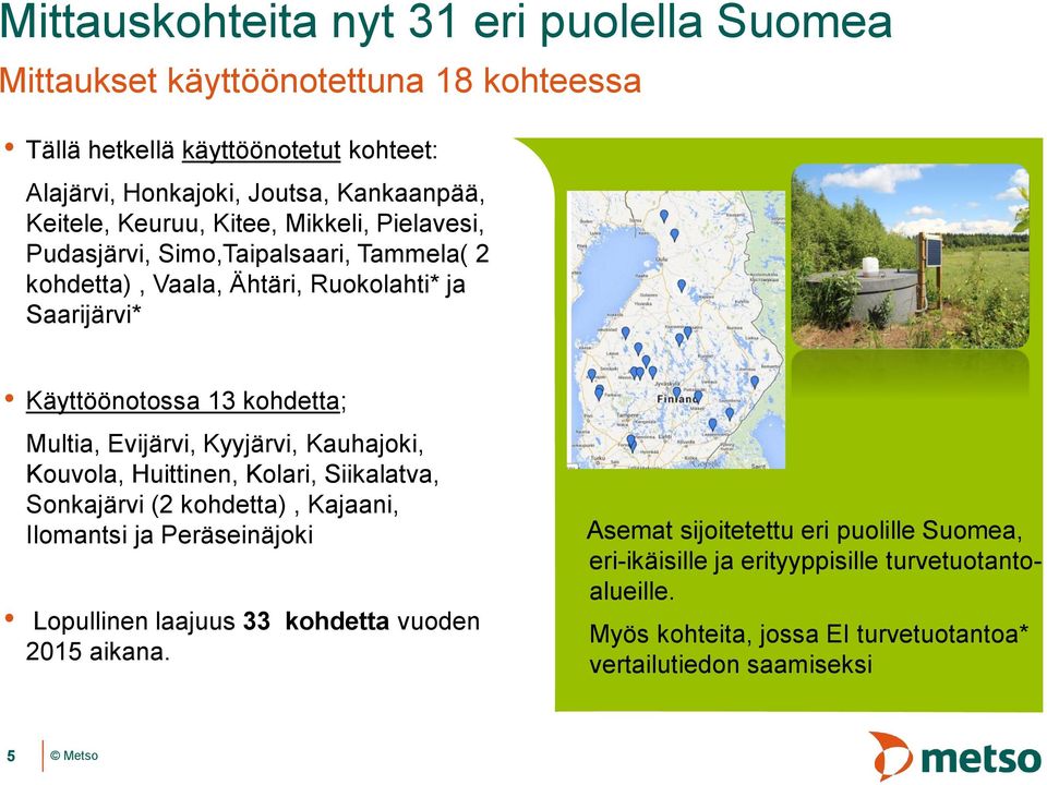 Multia, Evijärvi, Kyyjärvi, Kauhajoki, Kouvola, Huittinen, Kolari, Siikalatva, Sonkajärvi (2 kohdetta), Kajaani, Ilomantsi ja Peräseinäjoki Lopullinen laajuus 33 kohdetta