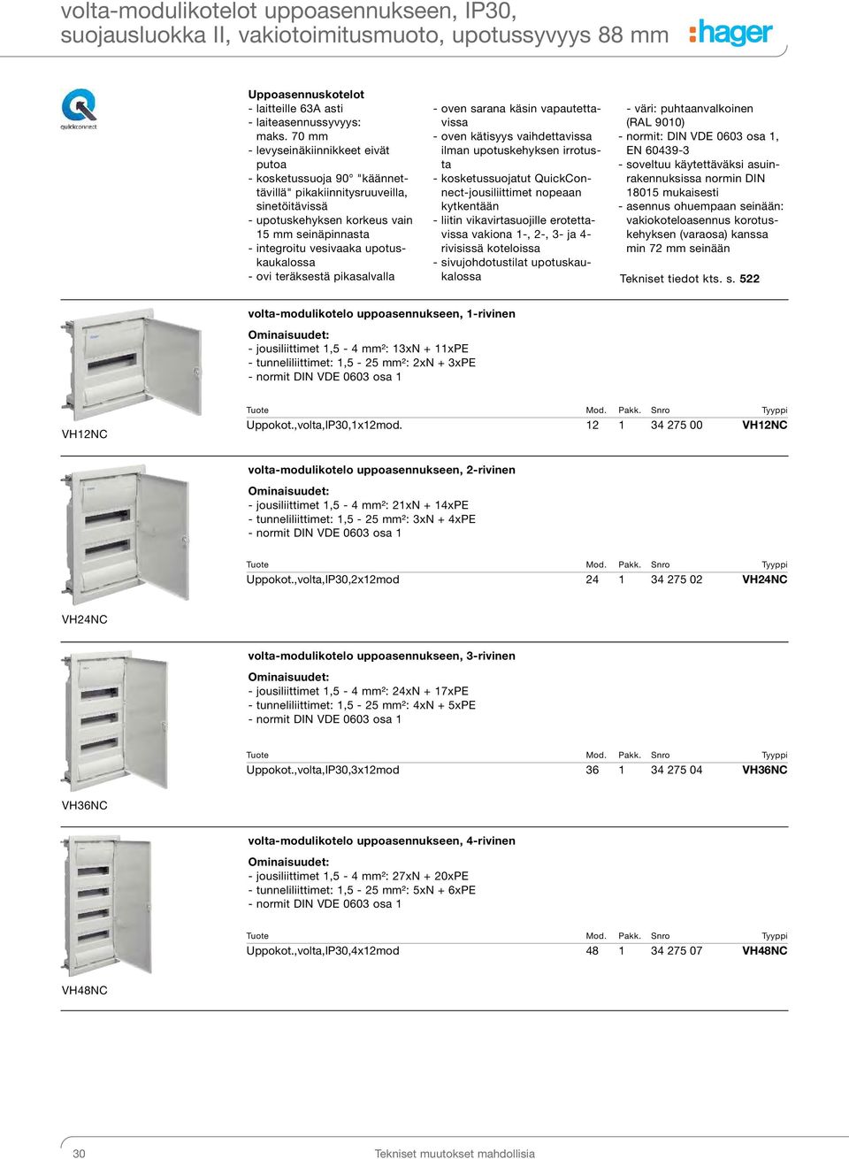 upotuskaukalossa - ovi teräksestä pikasalvalla - oven sarana käsin vapautettavissa - oven kätisyys vaihdettavissa ilman upotuskehyksen irrotusta - kosketussuojatut QuickConnect-jousiliittimet nopeaan