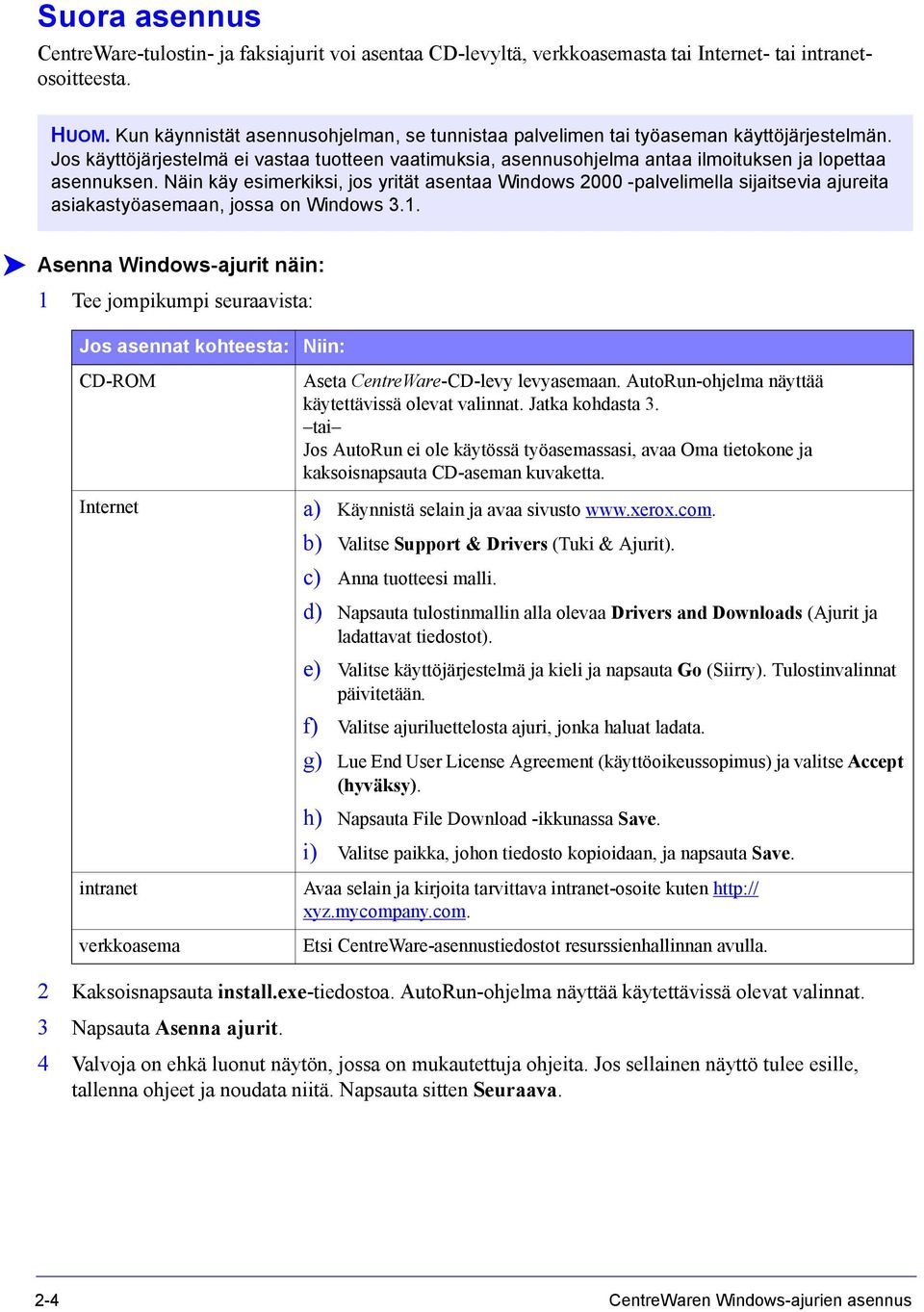 Näin käy esimerkiksi, jos yrität asentaa Windows 2000 -palvelimella sijaitsevia ajureita asiakastyöasemaan, jossa on Windows 3.1.